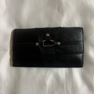 Buxton Black Leather Wallet with Snap Closure